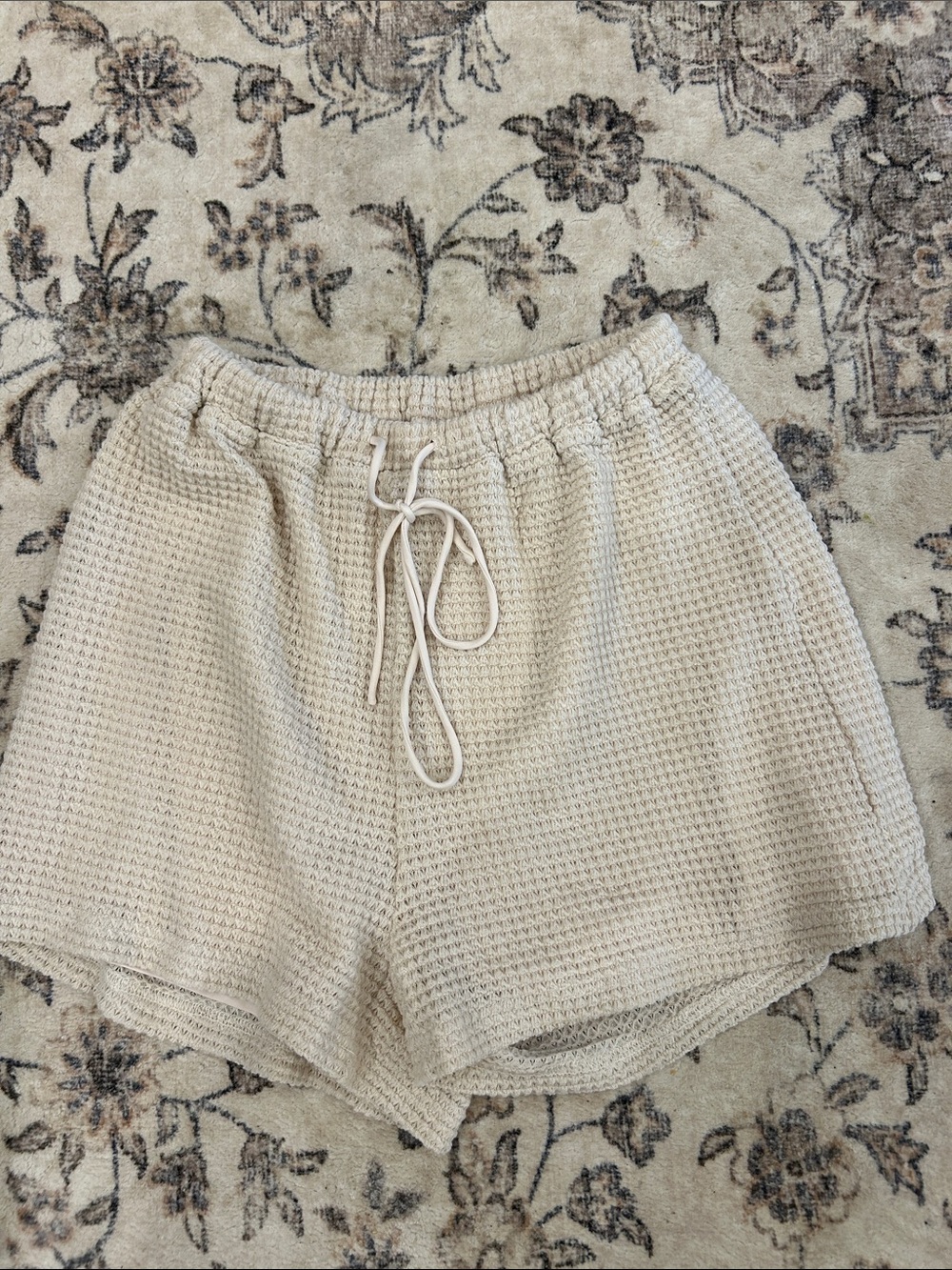NWT! Emel Waffle-Knit Drawstring Athletic Shorts - Cream
